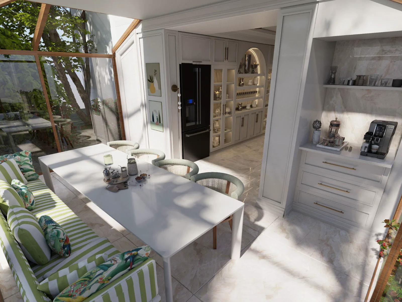 The Mono Atelier üretimi kış bahçesi ve yemek alanı